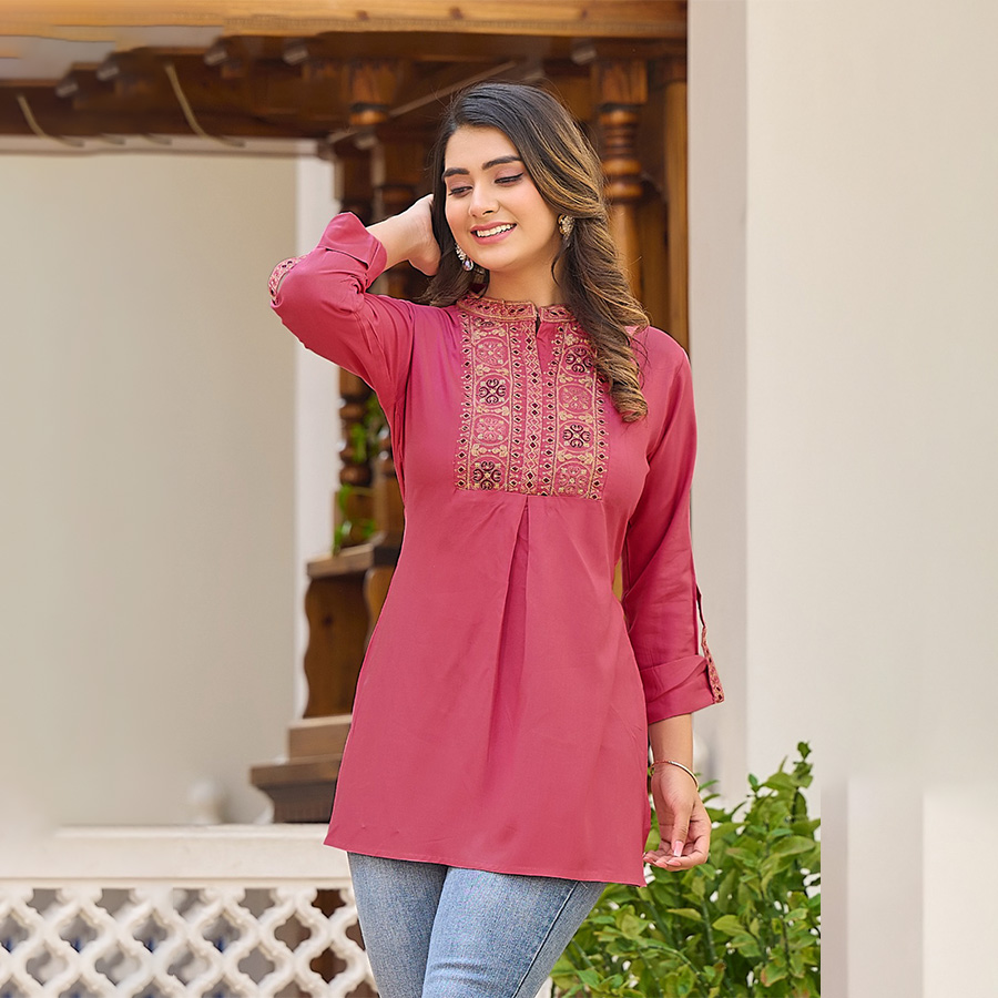 Pink Rayon Casual Kurtis